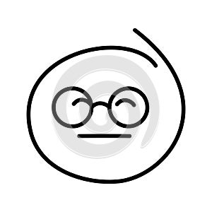 Black and white drawn emoticon without emotion, smiley bespectacled man wearing round glasses with close eyes and a straight line photo