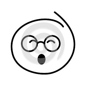 Black and white drawn emoticon sleepy yawns with closed eyes. Smiley bespectacled man wearing round glasses photo