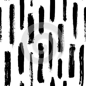 Black and white dry paint brush stokes abstract seamless pattern