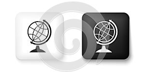 Black and white Earth globe icon isolated on white background. Square button. Vector