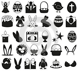 30 black and white easter elements set