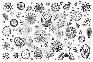 Black and white Easter-themed doodle collection