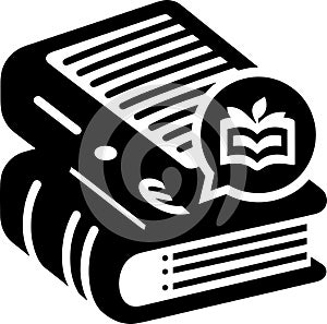 Black and white education icon with books and learning symbol