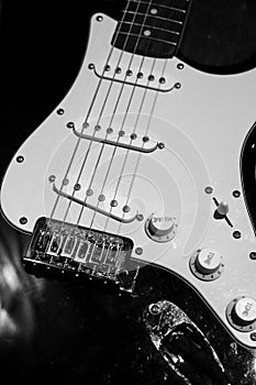 Black and white electric guitar detail