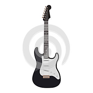 Black and white electric guitar, vector isolated on white