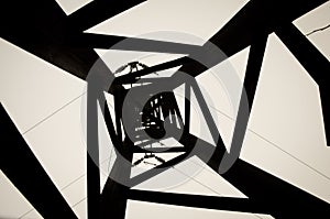 Black and white electrical line tower