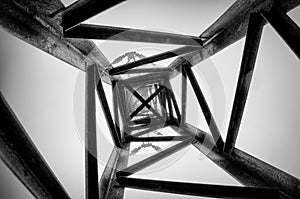 Black and white electrical line tower