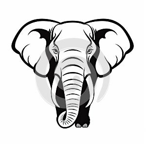 Black And White Elephant Head Illustration On White Background