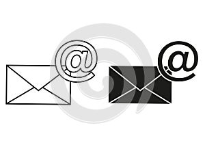 Black And White Email Flat Icon Vector. Email Icon Silhouette