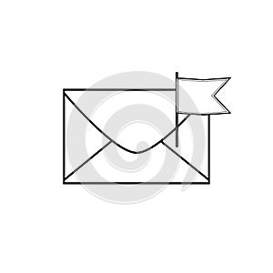 Black and white email icon. Envelope with flag. Web icon.