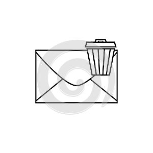 Black and white email icon. Envelope with trash can. Web icon.