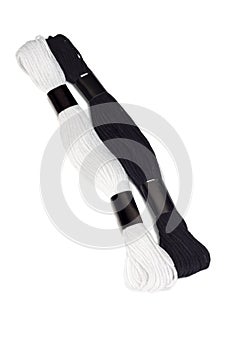 Black and white embroidery threads