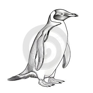 Black And White Emperor Penguin Drawing In Maya Style