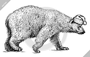 Black and white engrave isolated bear illustration