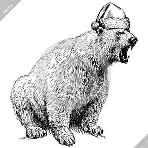 Black and white engrave isolated bear illustration