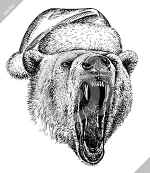 Black and white engrave isolated bear illustration