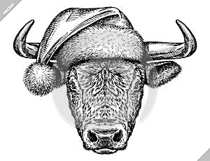 Black and white engrave isolated bull vector illustration