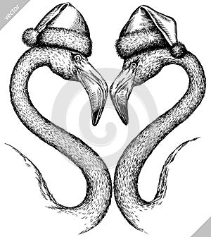 black and white engrave isolated flamingo vector illustration