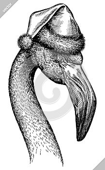 black and white engrave isolated flamingo vector illustration