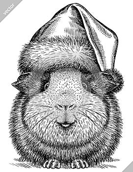 black and white engrave isolated guinea pig vector illustration