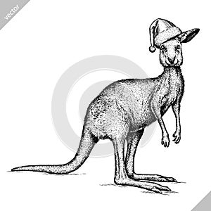 Black and white engrave isolated kangaroo vector illustration