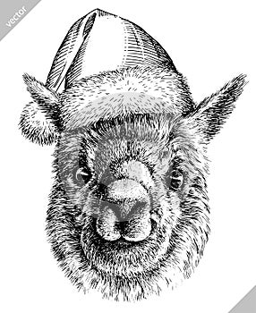 Black and white engrave isolated Lama illustration