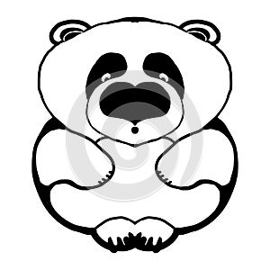 Black and white engrave isolated panda vector illustration