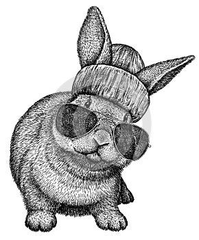 Black and white engrave isolated rabbit illustration