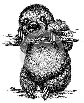 Black and white engrave isolated sloth illustration