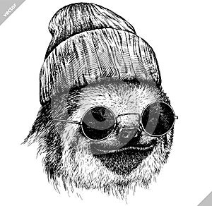 Black and white engrave isolated sloth vector illustration photo