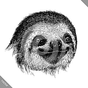 Black and white engrave isolated sloth vector illustration