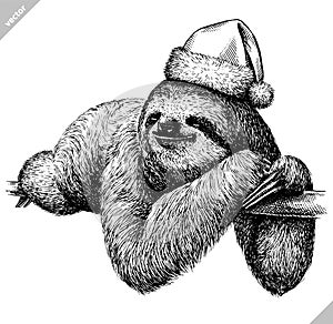 Black and white engrave isolated sloth vector illustration