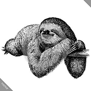 Black and white engrave isolated sloth vector illustration