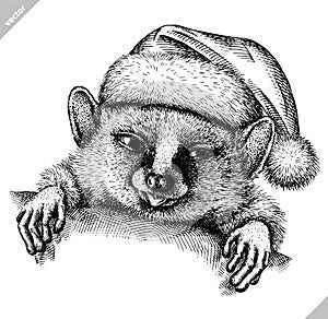 Black and white engrave isolated tarsier vector illustration