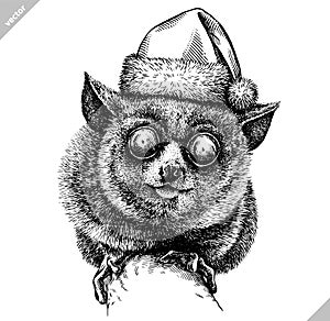 Black and white engrave isolated tarsier vector illustration