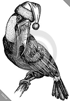 black and white engrave isolated toucan vector illustration