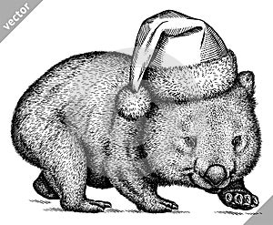 Black and white engrave isolated wombat vector illustration