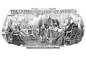 Black and white engraving of Declaration Of Independence