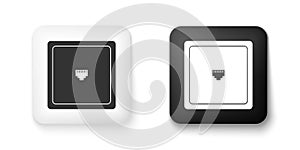 Black and white Ethernet socket sign. Network port - cable socket icon isolated on white background. LAN port icon. Local area