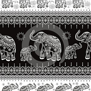Black and White Ethnic elephant pattern