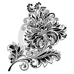 Black and white ethnic flower with pattern