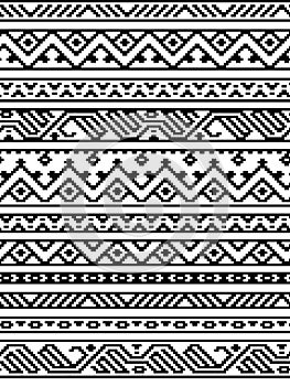 Black and white ethnic geometric aztec seamless borders pattern, vector