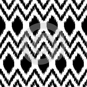 Black and white ethnic ikat abstract geometric pattern, vector