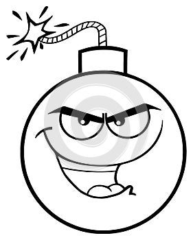 Black And White Evil Bomb Face Cartoon Mascot Character With Smiling Expressions