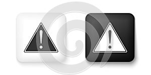 Black and white Exclamation mark in triangle icon isolated on white background. Hazard warning sign, careful, attention