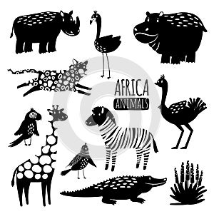 Black and white exotic animals vector collection