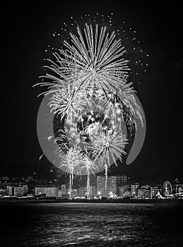 Black and white explosion of fireworks