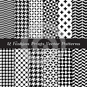 Black and White Fashion Prints Geometric Seamless Vector Patterns