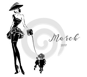 Black and white fashion woman model with boutique logo background