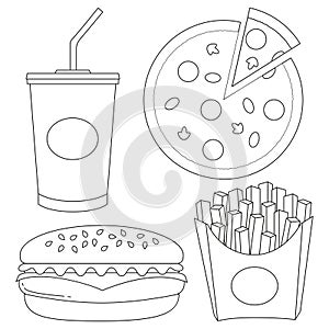 Black and white fast food icon set
